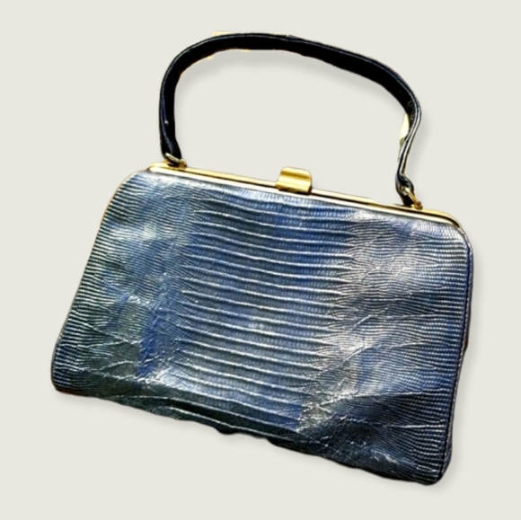 Vintage 1940s Frank Werner San Francisco Genuine Lizzard Kelly Style Handbag